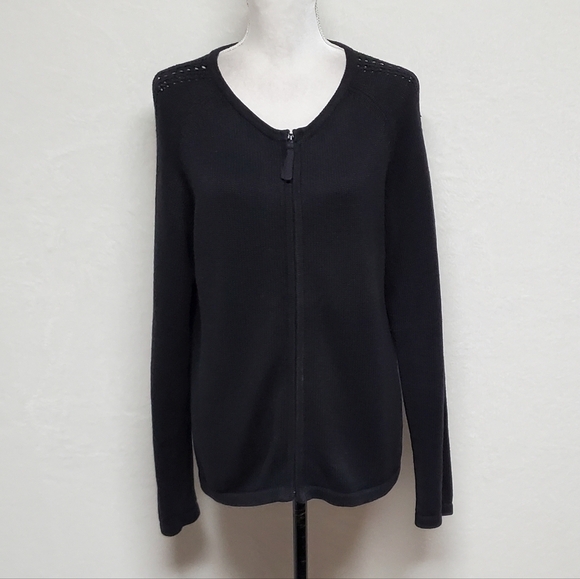 VINTAGE 90s Cherokee Black Cotton Blend Loose Knit Long Sleeve Full-zip Cardigan - Picture 4 of 14